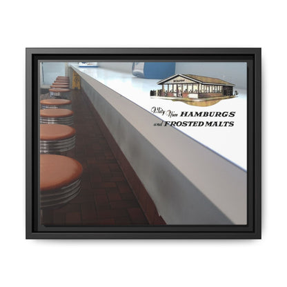 Wilson’s Sandwich Shop Stools Vintage Diner Canvas Print - 'Why Not Hamburgs and Frosted Malts' Wall Art