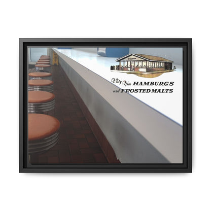 Wilson’s Sandwich Shop Stools Vintage Diner Canvas Print - 'Why Not Hamburgs and Frosted Malts' Wall Art