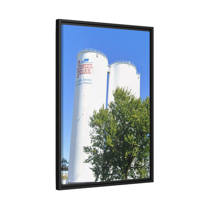 Pioneer Sugar Framed Matte Canvas Print - Vintage Farm Silos Art