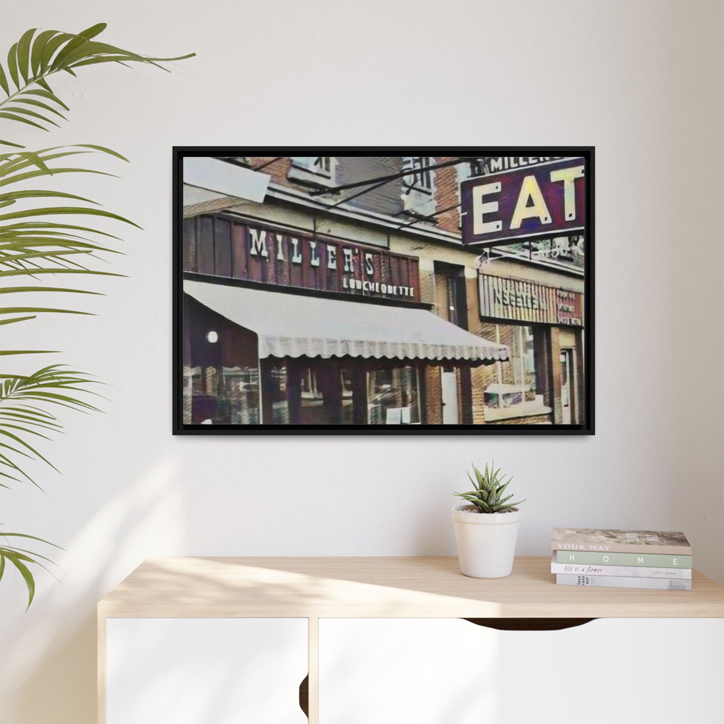 Retro Framed Canvas Print - Miller's Eatery Sign Artwork