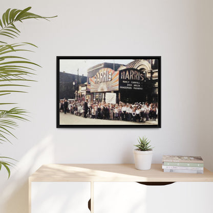 Harris Theater lines galore Vintage Framed Canvas Print - Historic Harris Theater Scene