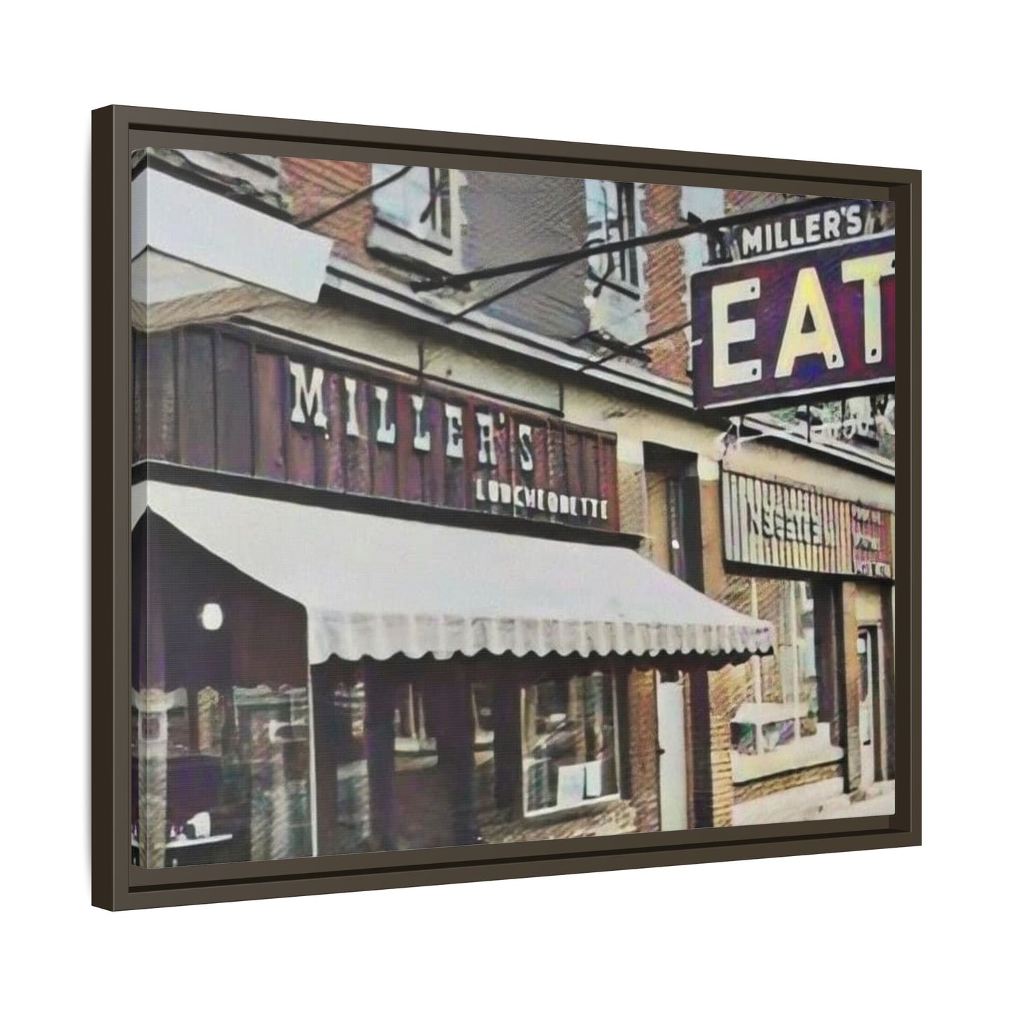 Retro Framed Canvas Print - Miller's Eatery Sign Artwork