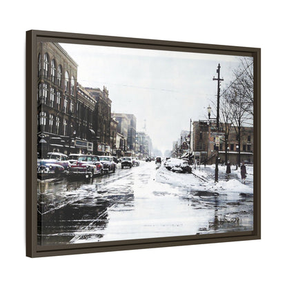 Winter Wonderland Framed Matte Canvas - Urban Snow Scene Wall Art