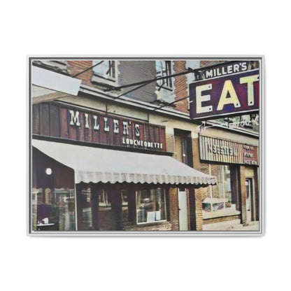 Retro Framed Canvas Print - Miller's Eatery Sign Artwork