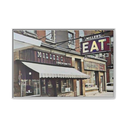 Retro Framed Canvas Print - Miller's Eatery Sign Artwork