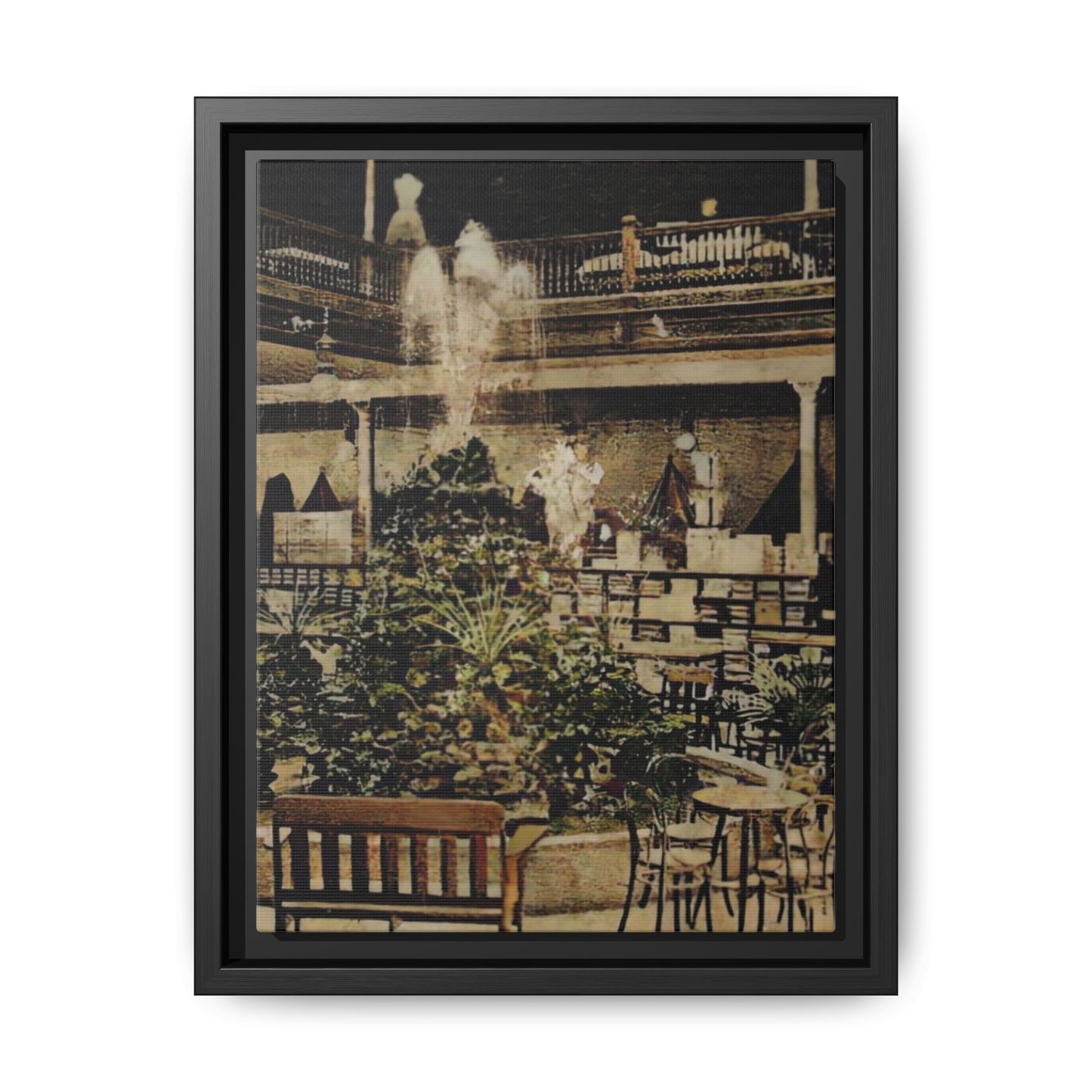 “Meet Me at the Fountain” C.F. Jackson’s Findlay, O. Vintage Matte Canvas Wall Art - Framed Historic Ohio Scene