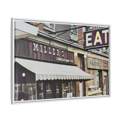 Retro Framed Canvas Print - Miller's Eatery Sign Artwork