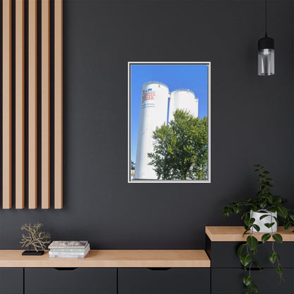 Pioneer Sugar Framed Matte Canvas Print - Vintage Farm Silos Art