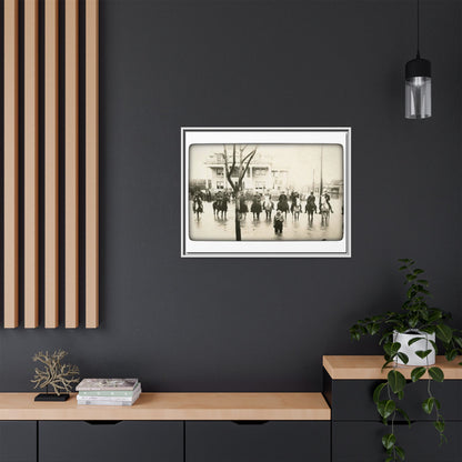 717 N Main Findlay, O  1913 Flood Original B & W Vintage Framed Matte Canvas - Equestrian Scene Wall Art