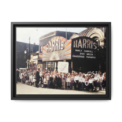 Harris Theater lines galore Vintage Framed Canvas Print - Historic Harris Theater Scene