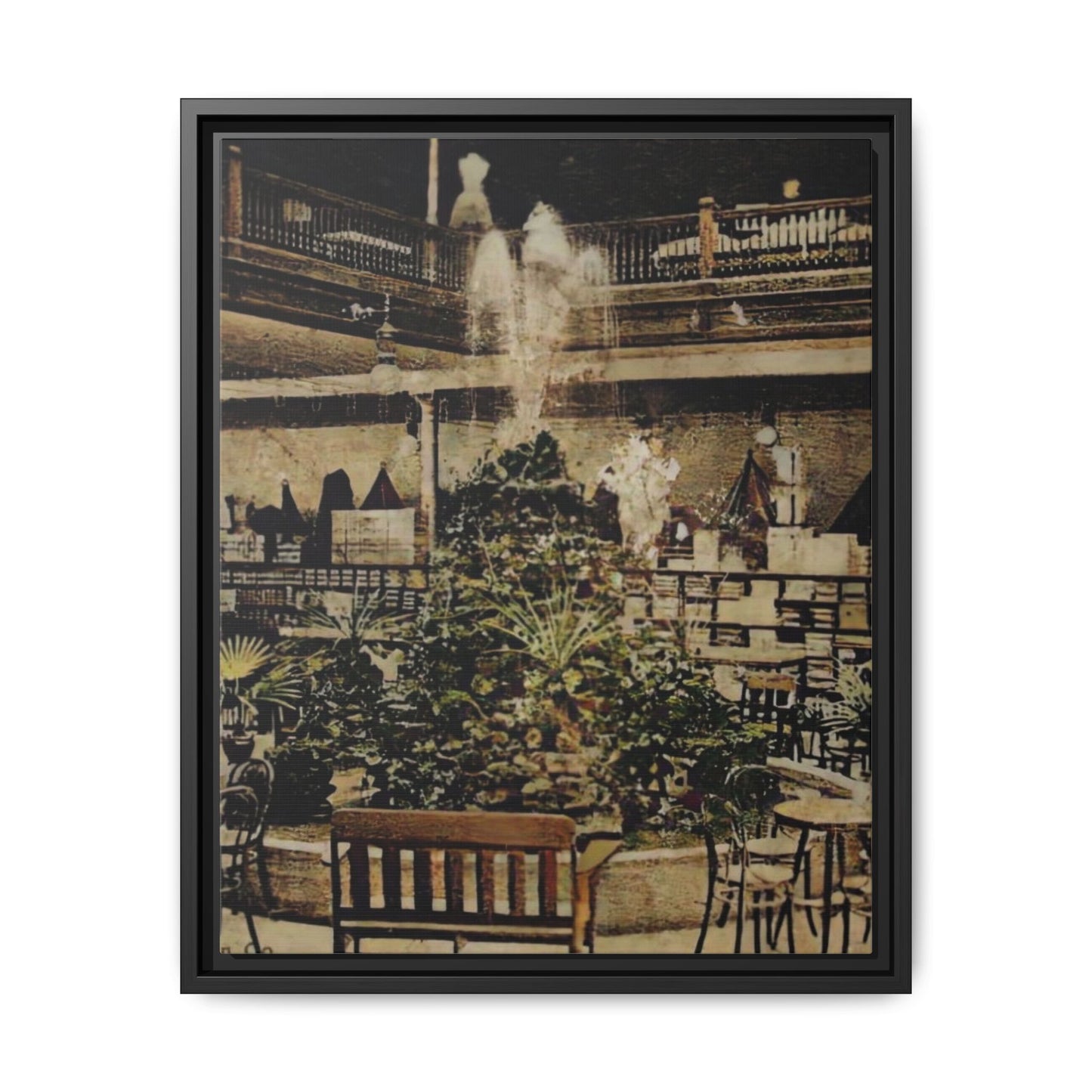 “Meet Me at the Fountain” C.F. Jackson’s Findlay, O. Vintage Matte Canvas Wall Art - Framed Historic Ohio Scene