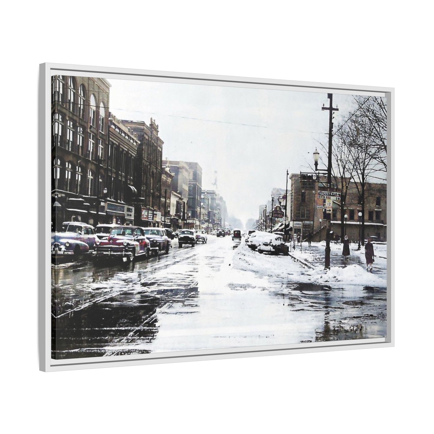 Winter Wonderland Framed Matte Canvas - Urban Snow Scene Wall Art