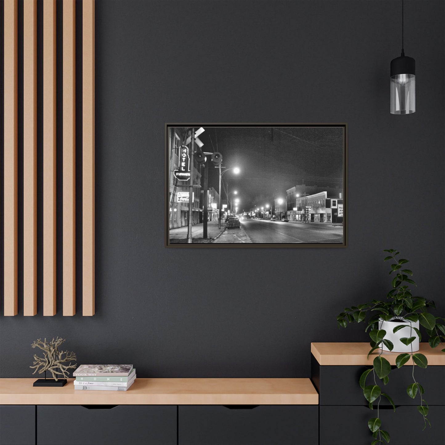 Northview Hotel Looking South Findlay, O. ca 1967 Vintage Cityscape Framed Canvas - Matte Black Wall Art