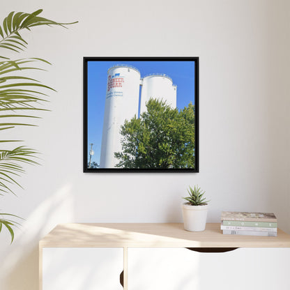 Pioneer Sugar Framed Matte Canvas Print - Vintage Farm Silos Art