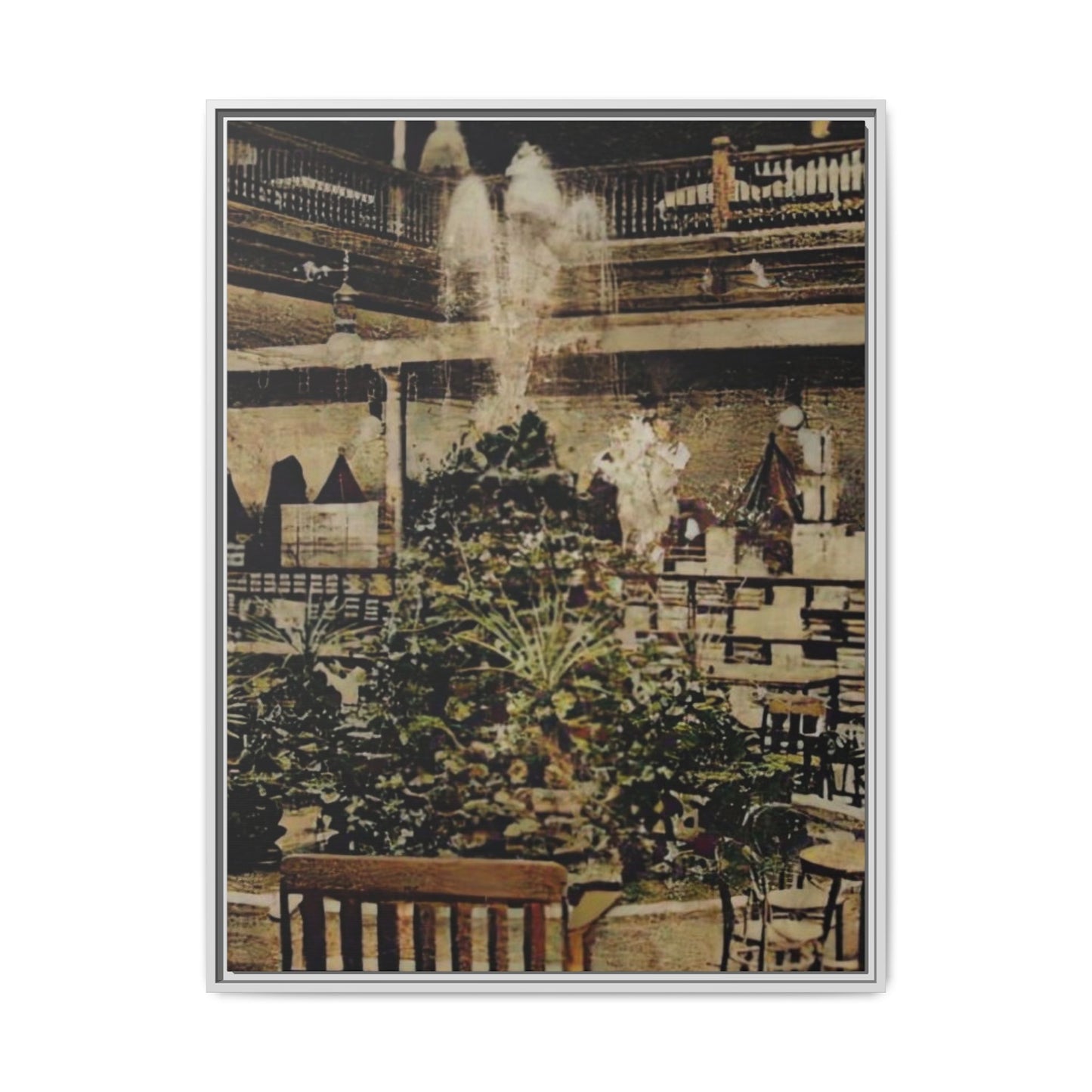 “Meet Me at the Fountain” C.F. Jackson’s Findlay, O. Vintage Matte Canvas Wall Art - Framed Historic Ohio Scene