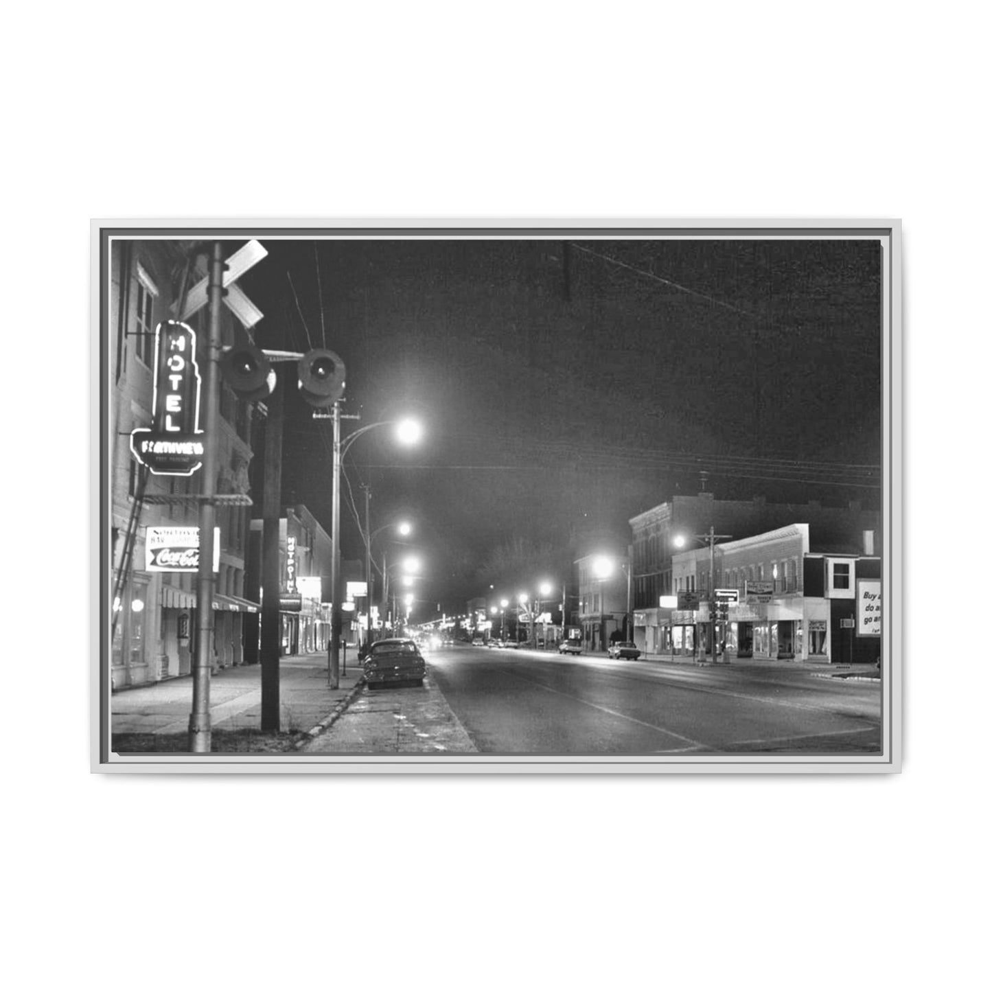 Northview Hotel Looking South Findlay, O. ca 1967 Vintage Cityscape Framed Canvas - Matte Black Wall Art