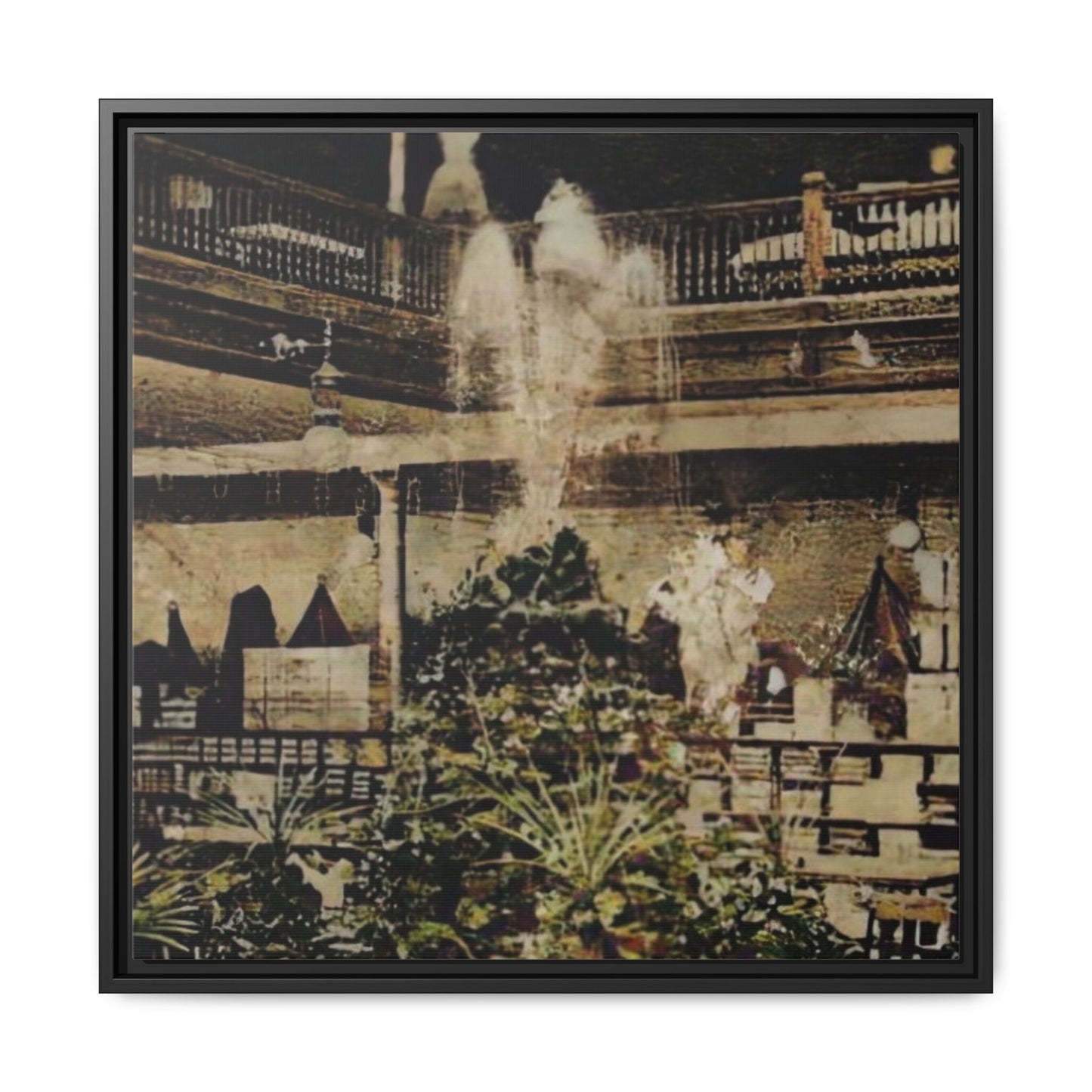 “Meet Me at the Fountain” C.F. Jackson’s Findlay, O. Vintage Matte Canvas Wall Art - Framed Historic Ohio Scene