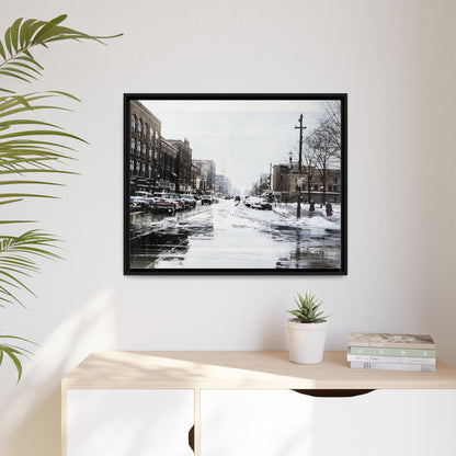 Winter Wonderland Framed Matte Canvas - Urban Snow Scene Wall Art