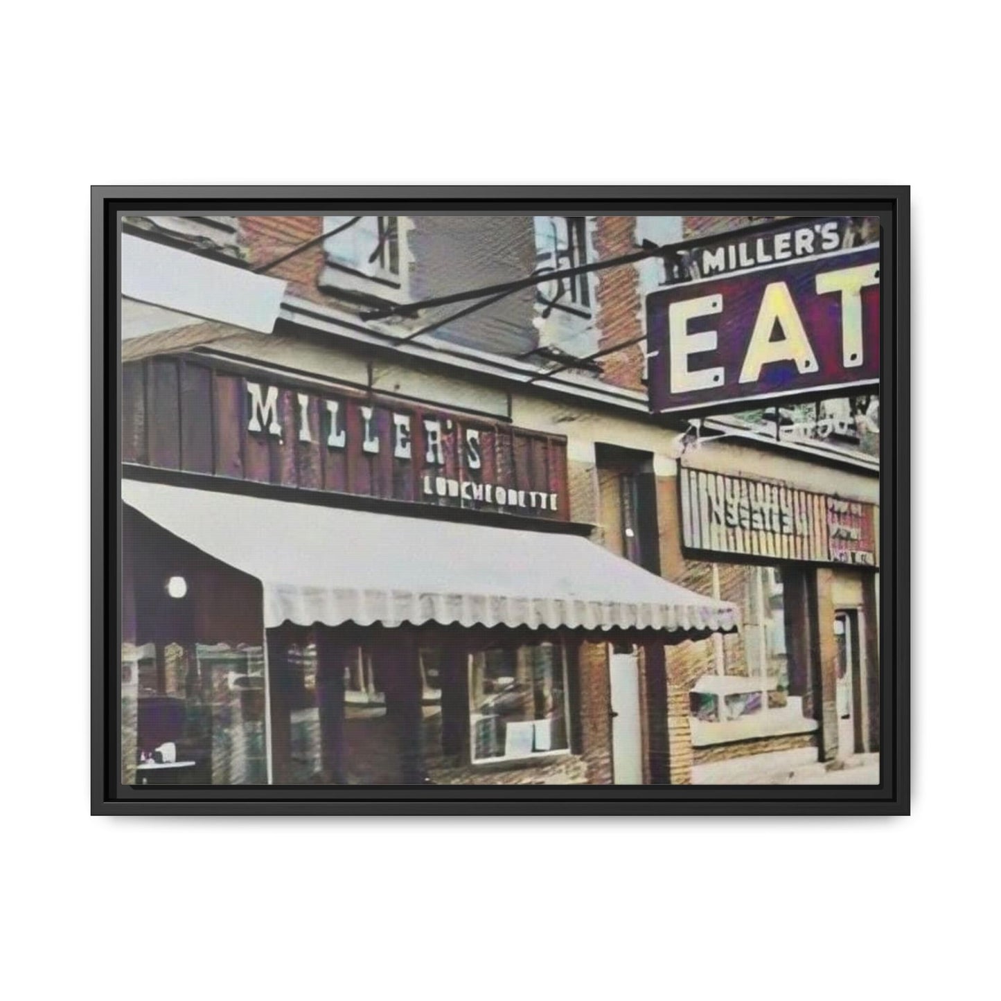 Retro Framed Canvas Print - Miller's Eatery Sign Artwork