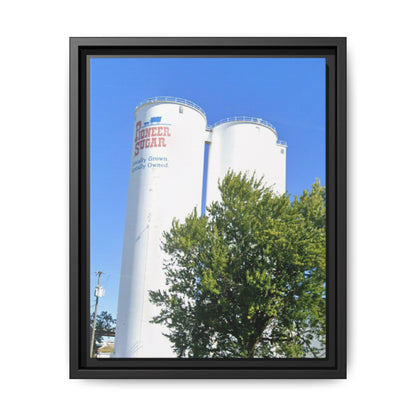 Pioneer Sugar Framed Matte Canvas Print - Vintage Farm Silos Art