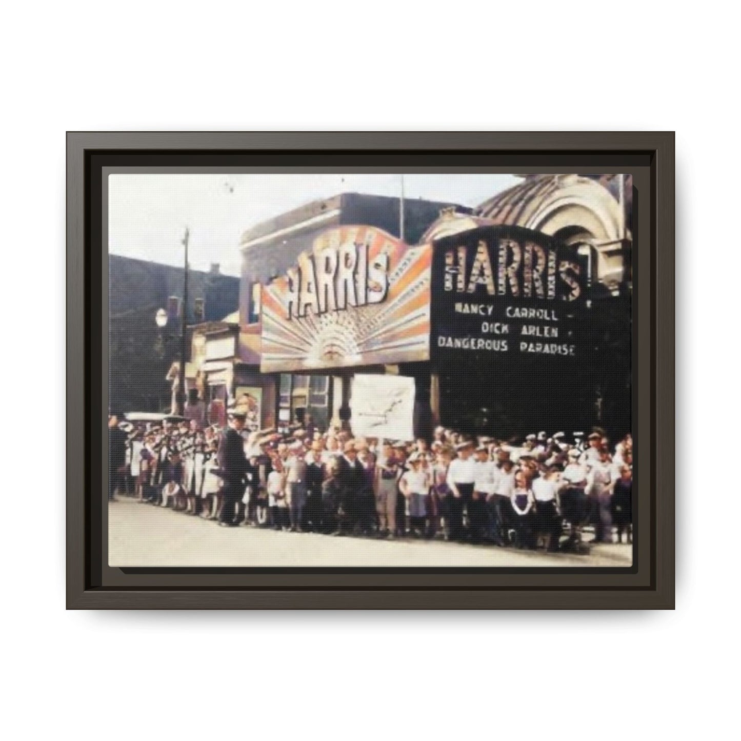 Harris Theater lines galore Vintage Framed Canvas Print - Historic Harris Theater Scene