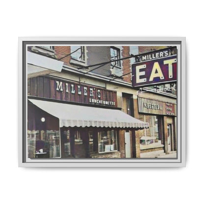 Retro Framed Canvas Print - Miller's Eatery Sign Artwork