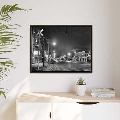 Northview Hotel Looking South Findlay, O. ca 1967 Vintage Cityscape Framed Canvas - Matte Black Wall Art