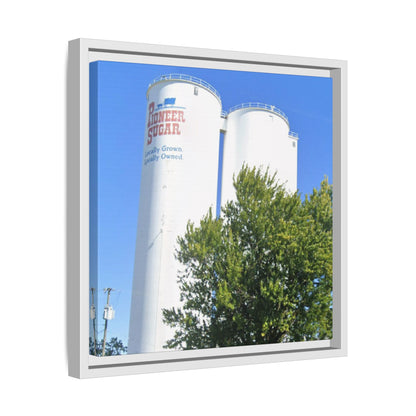 Pioneer Sugar Framed Matte Canvas Print - Vintage Farm Silos Art