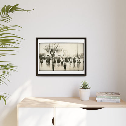 717 N Main Findlay, O  1913 Flood Original B & W Vintage Framed Matte Canvas - Equestrian Scene Wall Art