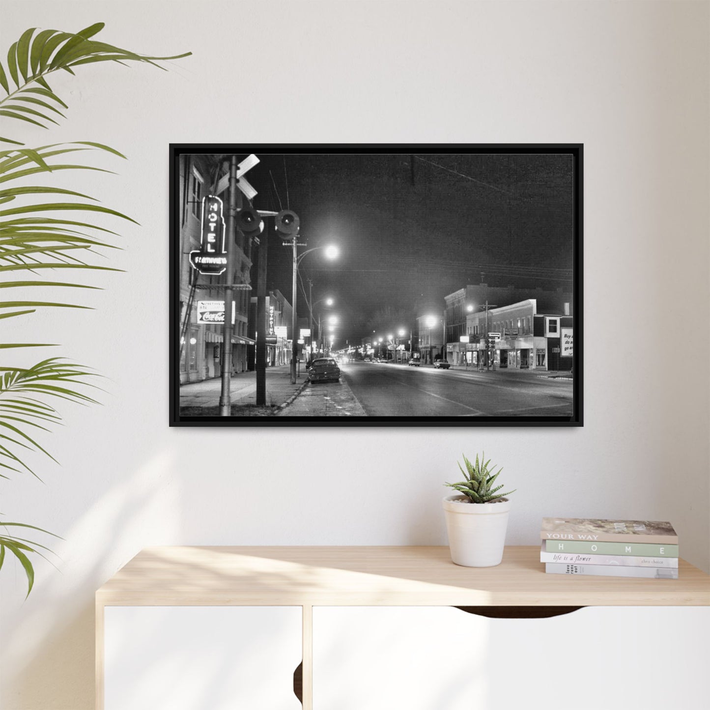 Northview Hotel Looking South Findlay, O. ca 1967 Vintage Cityscape Framed Canvas - Matte Black Wall Art