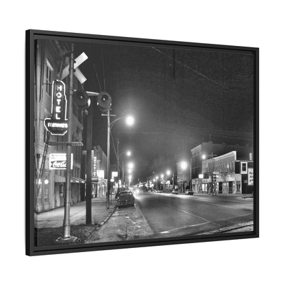 Northview Hotel Looking South Findlay, O. ca 1967 Vintage Cityscape Framed Canvas - Matte Black Wall Art