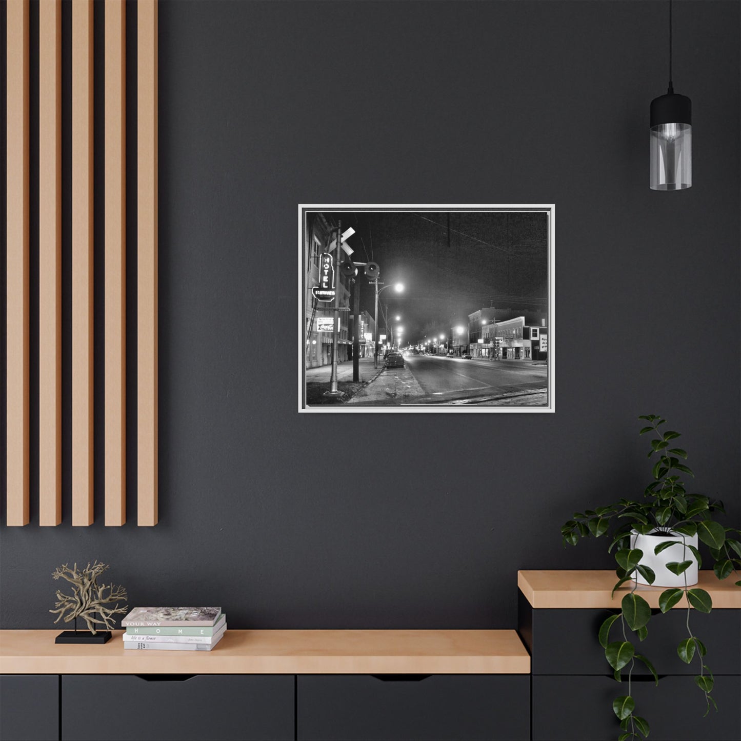 Northview Hotel Looking South Findlay, O. ca 1967 Vintage Cityscape Framed Canvas - Matte Black Wall Art