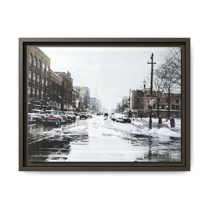 Winter Wonderland Framed Matte Canvas - Urban Snow Scene Wall Art