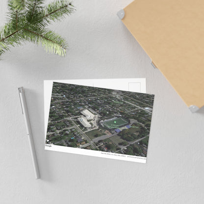 Postcards from Google Earth 🌏🏞️ Donnell School, Stadium, Pond Fine Art Postcards
