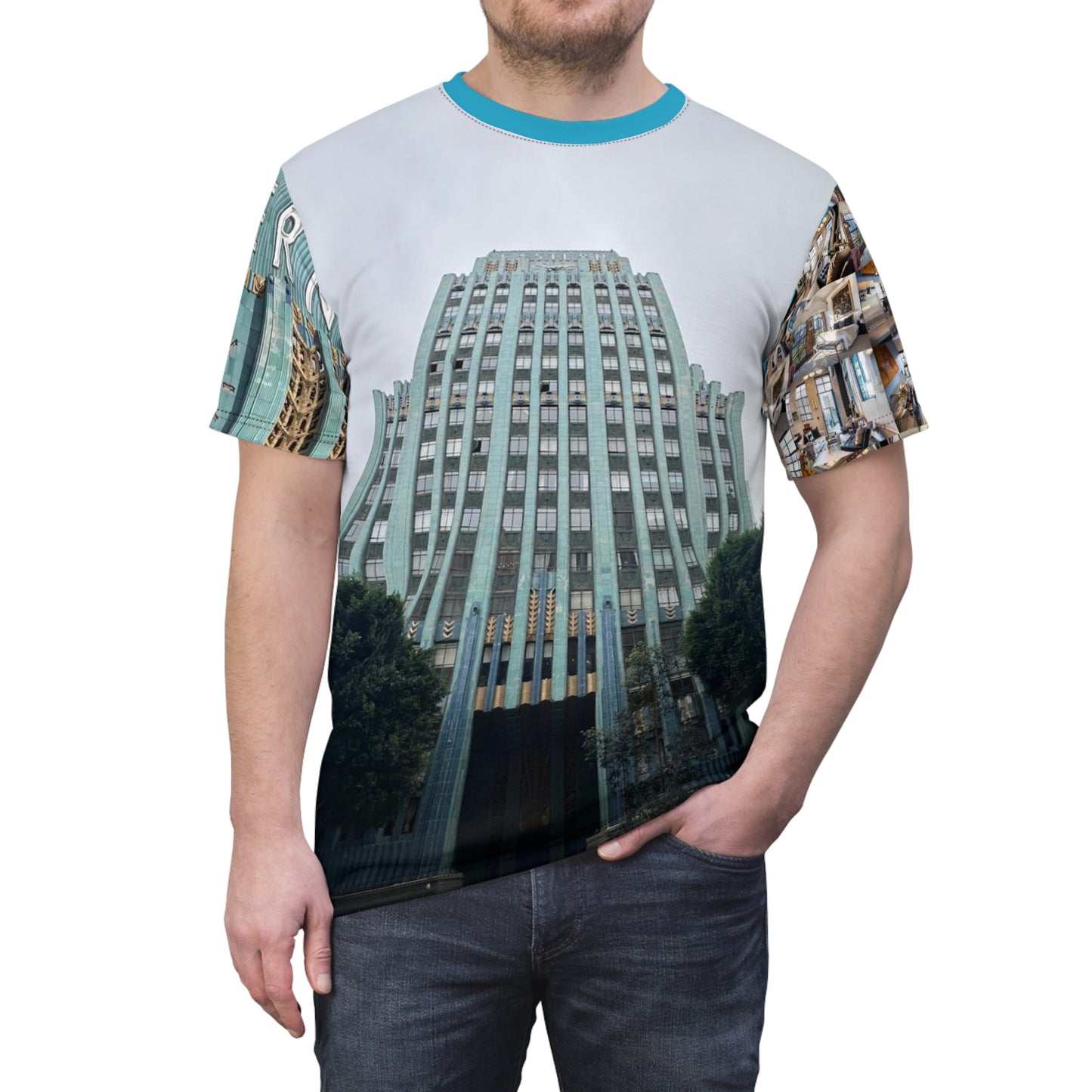 Art Deco Eastern Columbia Building Unisex Cut &amp; Sew T-Shirt (AOP)