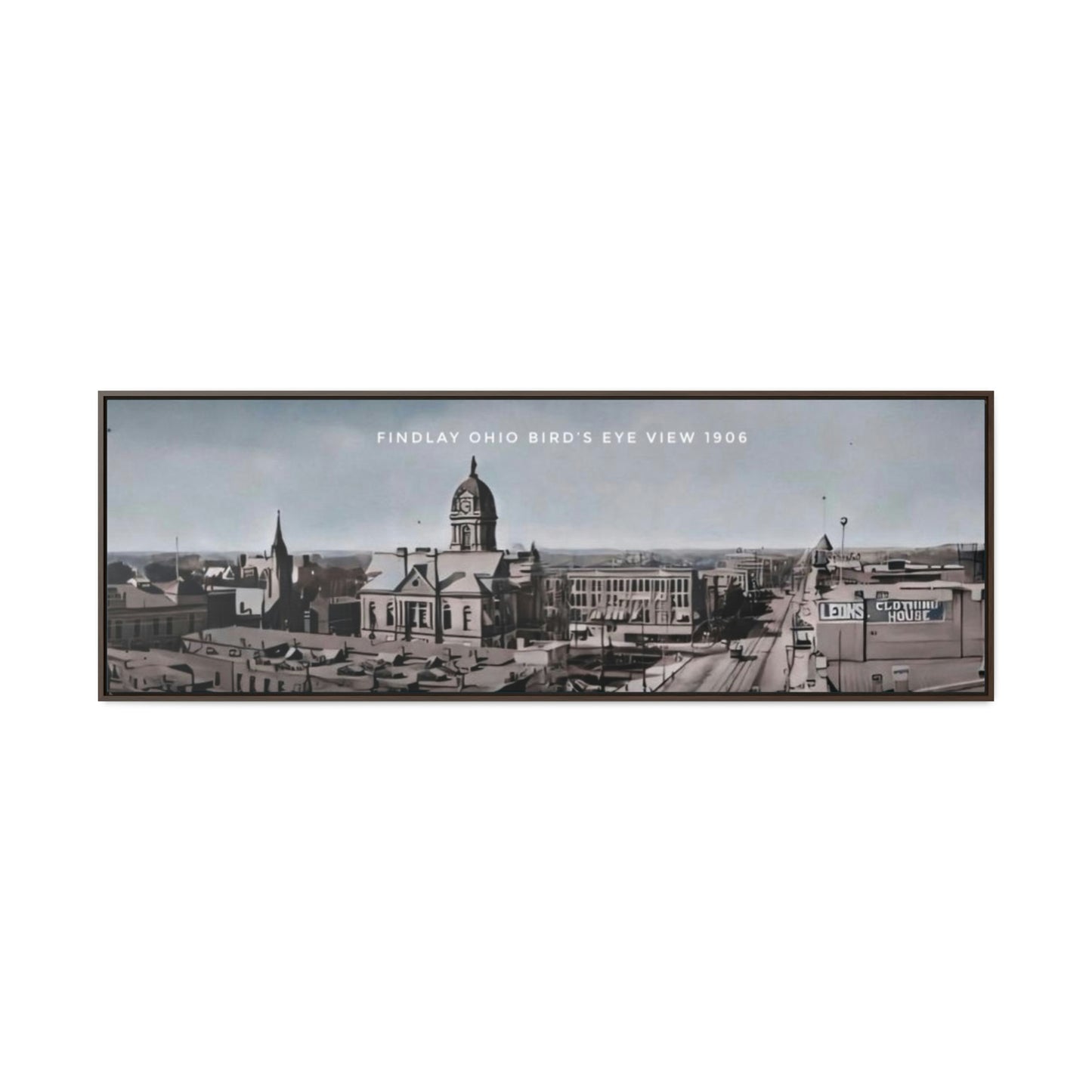 Findlay Ohio Birds-eye view 1906 (written in White). Gallery Canvas Wraps, Horizontal Frame