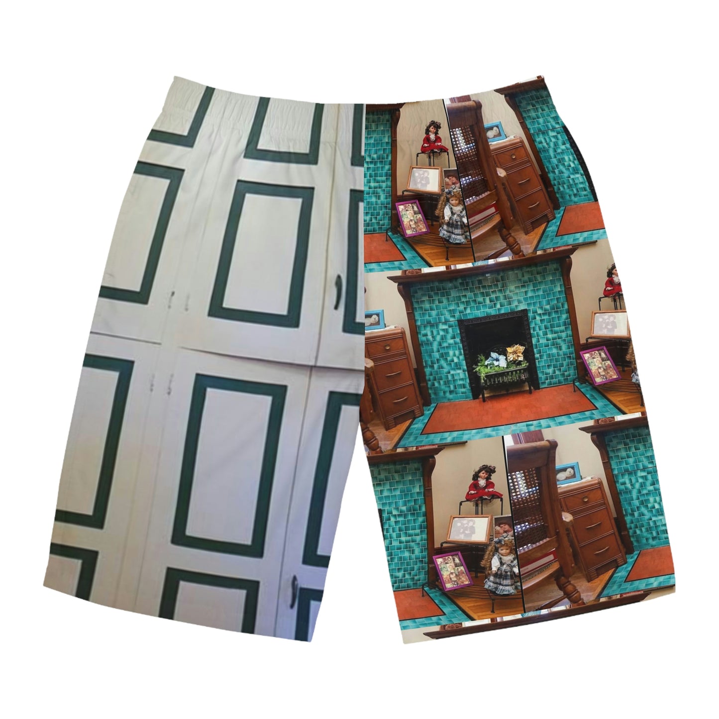 2816 N Main Teal Patterned Board Shorts (AOP)